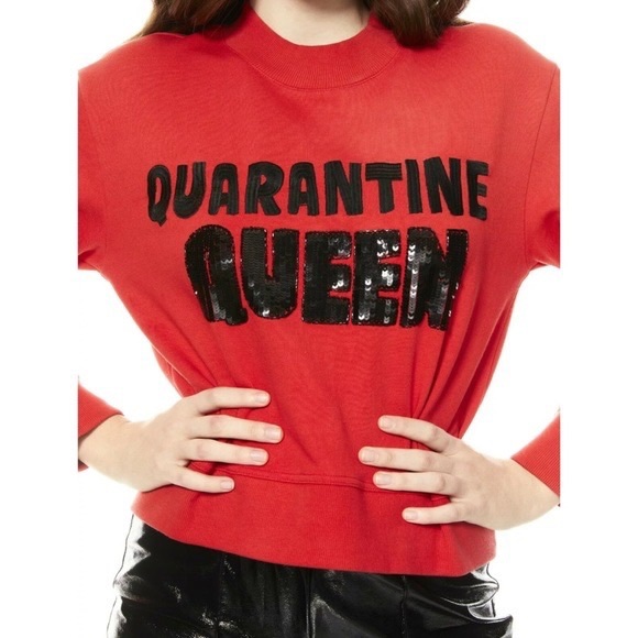 Alice + Olivia Denver Quarantine Queen Sequined Red Sweatshirt Small - Picture 5 of 10